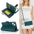 thumbnail image 4 of Wallet Case Compatible with iPhone 12 Mini Zipper Luxury ID Cash Credit Card Slots Holder Crossbody Lanyard Folio PU Leather Cover [Detachable Magnetic Hard Case] with Strap, Green, 4 of 16