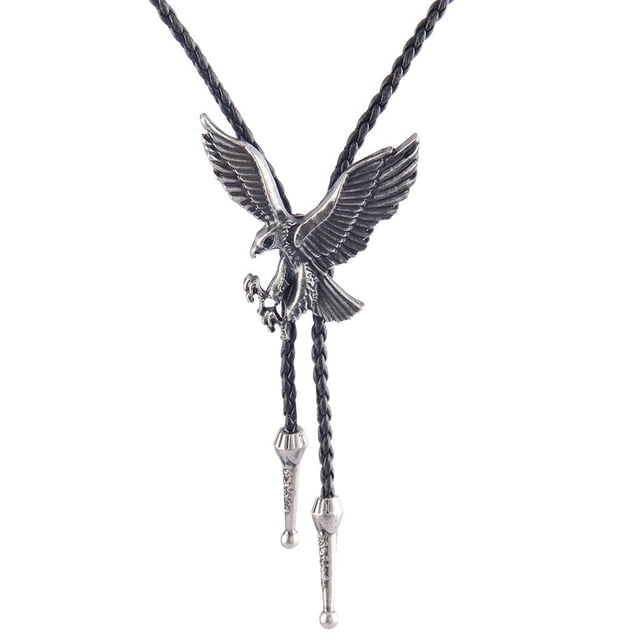 Hombres Leather Eagle Rodeo Bolo Tie - Plata antigua Sunnimix Vintage Eagle Bolo Tie