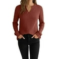 thumbnail image 4 of Womens Ribbed Spring Clothes, Fall Sweaters for Women Fashion Loose Fit Solid Color Notch V Neck Long Sleeve Pullover, 4 of 6