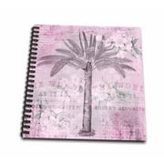 3dRose Nostalgic Retro Palm Tree Illustration With Writing Elements In Pink - Mini Notepad, 4 by 4-inch
