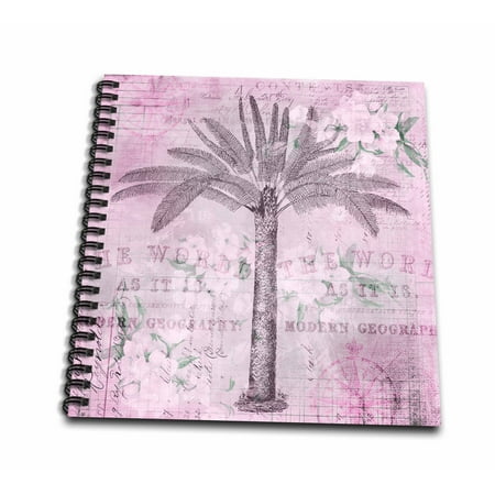 3dRose Nostalgic Retro Palm Tree Illustration With Writing Elements In Pink - Mini Notepad, 4 by 4-inch