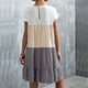 thumbnail image 3 of Vestido de cuello redondo, vestido de empalme de color en contraste, vestido de niña, vestido de una pieza, innovación moderna, 3 of 5