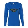 thumbnail image 2 of Wild Bobby, Colorful Rainbow Patterned Butterfly Animal Lover Womens Graphic Long Sleeve T-Shirt, Royal, Medium, 2 of 3