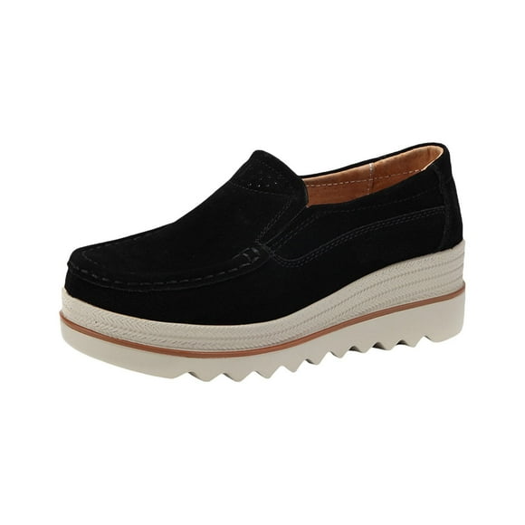 NOKIO Women’s Slip-On 𝖫oafers Platform Shoes 2in Thick Soft Sole Comfortable Walking Shoes Casual 𝖥aux Suede Lightweight Shoes