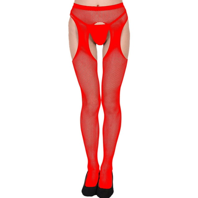 WZXFASHION Femmes Aguichant Résille Ouvert Collants Doux Lingerie Transparent Érotique Dentelle Justaucorps sous-Vêtements Rouge Taille Unique