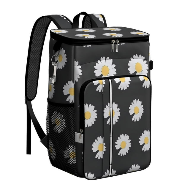 Floral Daisy Pattern Insulated Cooler Bag - 20L Leakproof Soft Cooler Backpack for Summer, Spring & Autumn Outings