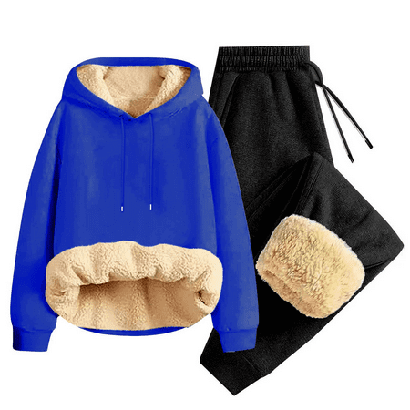 Soyumi Matching Sets Women Clothing Hiking Sherpa Baggy Cute Cardigan Costume Loungewear Casual Fashion Clothing Pajamas Matching Sets Going Out Winter Clothing Warm Textured Comfortable Blue