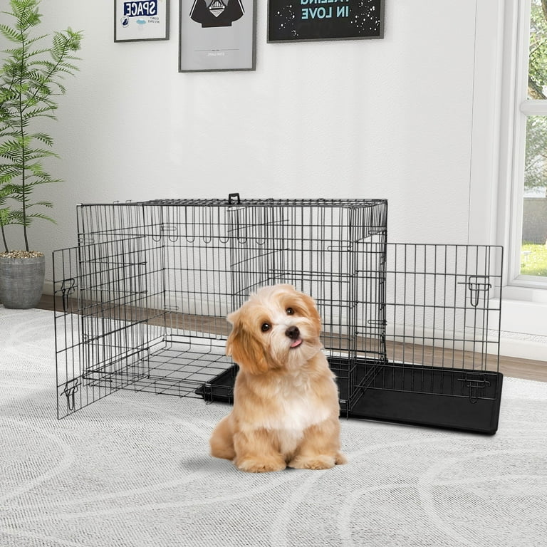 YRLLENSDAN 24'' Metal Dog Crate, Double-Door, Divider, Tray