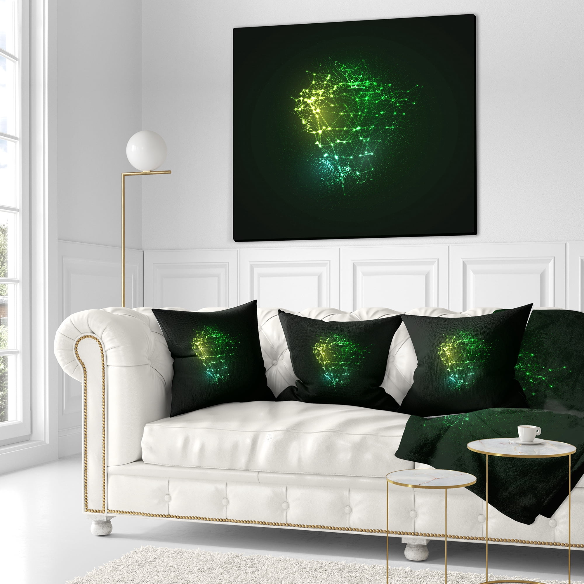 Designart Green Glowing Particles - Abstract Throw Pillow - 18x18
