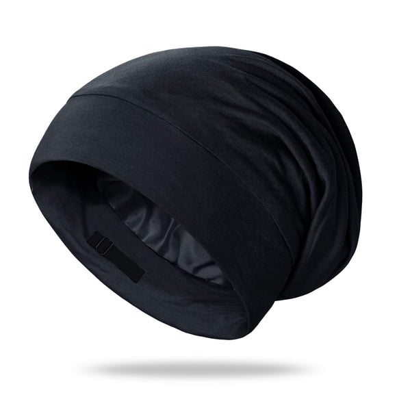 Gorro de dormir de seda OLESILK para cabello rizado, cabello encrespado, negro