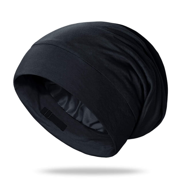Gorro de dormir de seda OLESILK para cabello rizado, cabello encrespado, negro