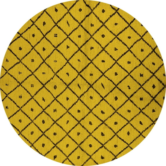 Ahgly Company Machine Washable Indoor Round Solid Yellow Modern Area Rugs, 7' Round