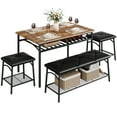thumbnail image 7 of GAOMON Dining Table Set for 4,Kitchen Table with Upholstered Bench and 2 Square Stools 4 Piece Dining Set with Storage Shelves Dining Furniture Set for Small Space Apartment,Rustic Brown, 7 of 7