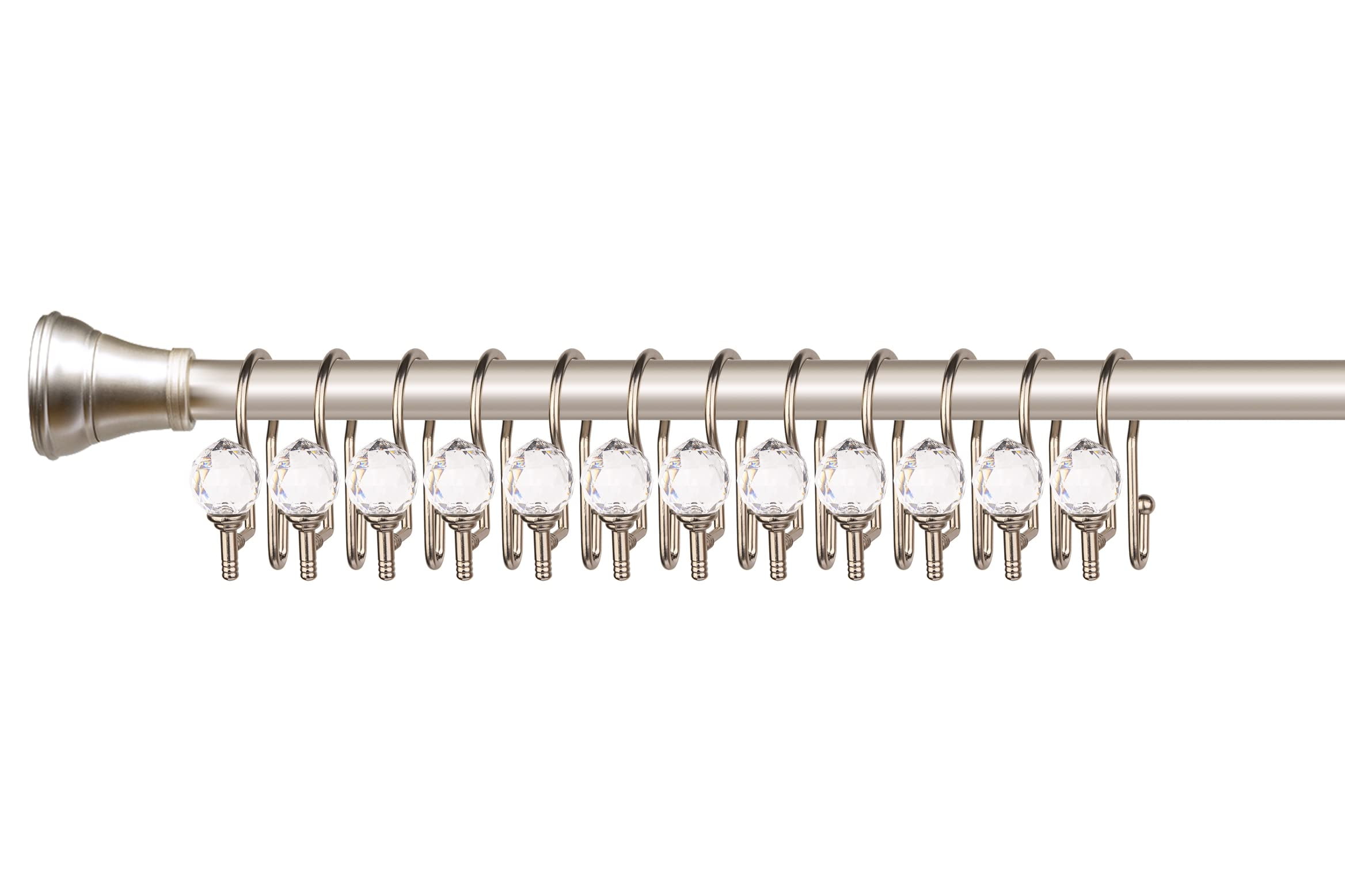Utopia Alley  Rustproof Zinc Double Shower Curtain Hooks for Bathroom, Crystal Design, Set of 12 Brushed Nickel