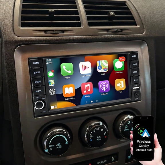 Gsuatey Car Radio for Dodge Challenger 2008-2014, [4 64G] 7 inch Touchscreen Stereo with Wireless Carplay/Android Auto, GPS Navigation, WiFi, Bluetooth, SWC, FM/RDS Backup Camera