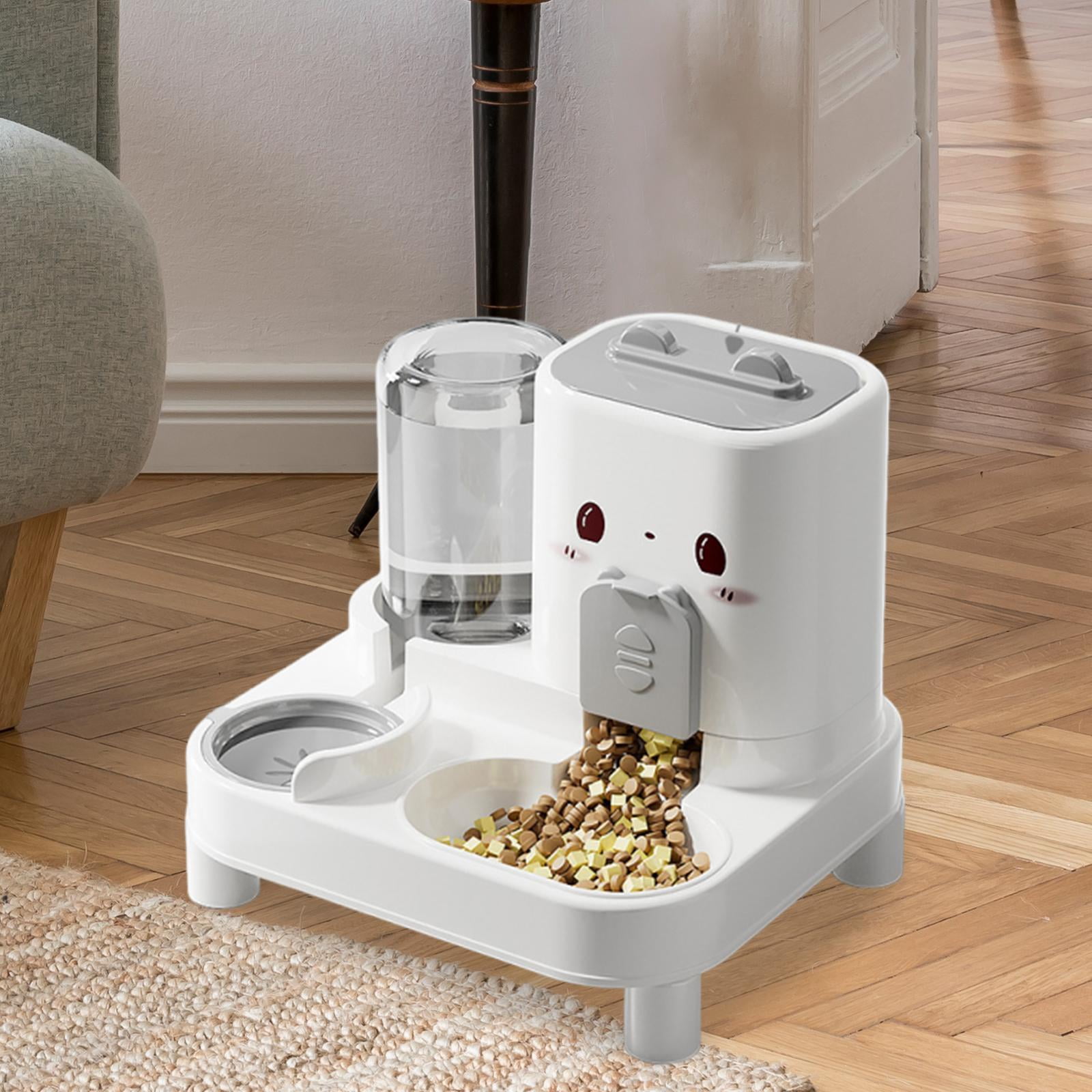 Serenable Automatic Cat Feeder and Water Dispenser Automatic Pet Feeder Convenient Compact Household Food feed Pet Food Bowl for Kitten White