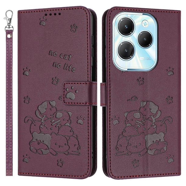 Phone Case For Infinix Hot 40 Pro Hot 40 TECNO Spark 20 Pro with Strap Cats Imprint Leather Cover -