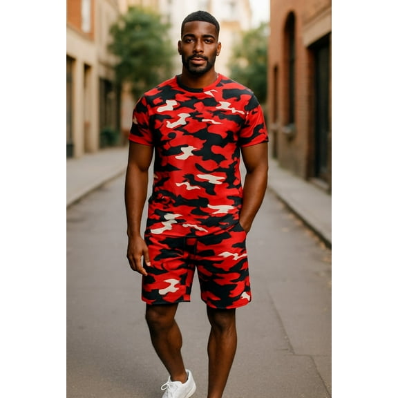 Men 2 Piece Premium Printed Shirt & Short Camouflage Short Set