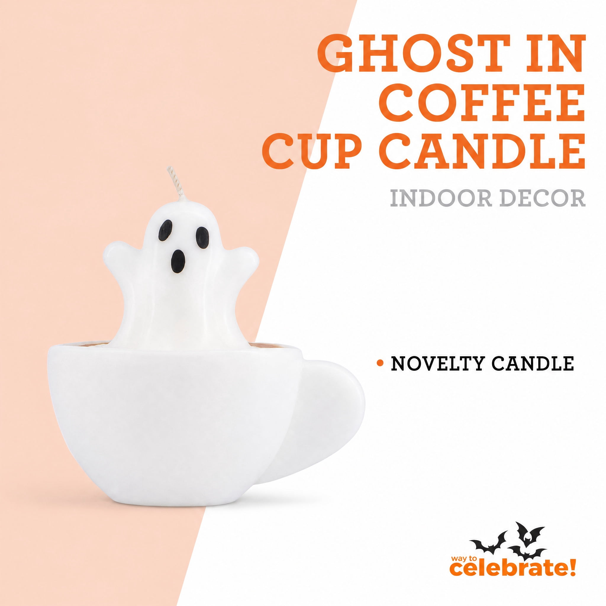 Ghost in Coffee Cup Candle, White, Halloween by Way To Celebrate
