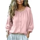 thumbnail image 3 of TaTaai Women's crew neck 3/4 sleeve top, solid color, linen cotton fabric, lantern sleeve, button detail, casual stylish, breathable comfortable, ideal for daily outings & brunch dates Gift, 3 of 7