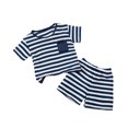 thumbnail image 1 of Ensemble T-Shirt et Short pour Garçons Filles, 2-8 Ans, Haut à Manches Courtes à Col Rond Rayé avec Poche et Short à Taille Élastique, 1 of 8