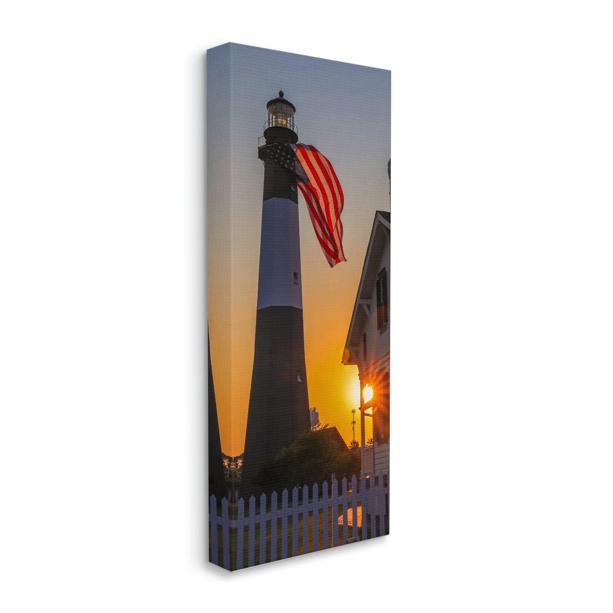 Stupell Industries Seaside American Flag Lighthouse Beacon Sunset Rays Canvas Wall Art, 20 x 48, Design by Devon Davis