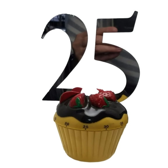 3 pcs 25th anniversary birthday signs silver mirror like acrylic 5" x 3" cake top pick