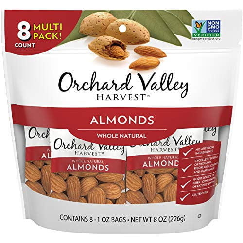 ORCHARD VALLEY HARVEST Whole Natural Almonds, 1 oz (Pack of 8), NonGMO