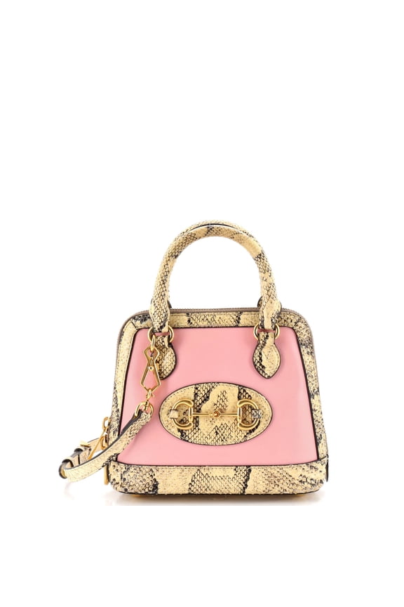 Pre-Owned Horsebit 1955 Top Handle Bag Python and Leather Mini By Rebag