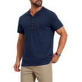 thumbnail image 4 of INSPIRE CHIC Men's Retro Texture Button Down Short Sleeve Outdoor Henley Shirt XL Navy Blue, 4 of 5