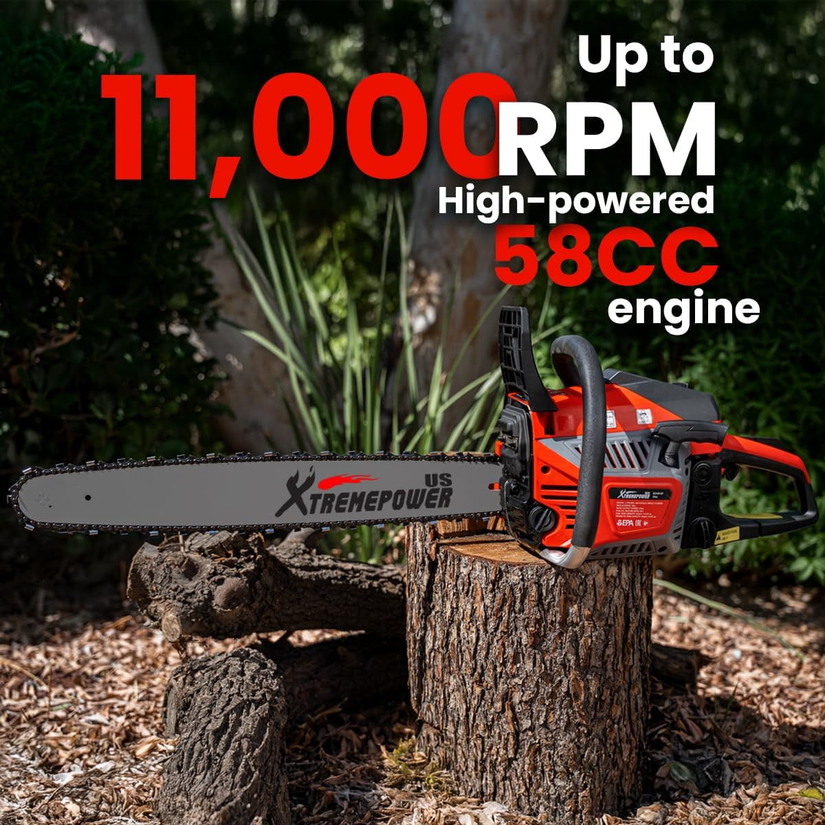 XtremepowerUS 22" Chainsaw 58cc Gas Engine Wood Cutting Aluminum Gasoline Gas 2-Stroke Chainsaw Cutting Wood Cutter Industry Engine Motor EPA