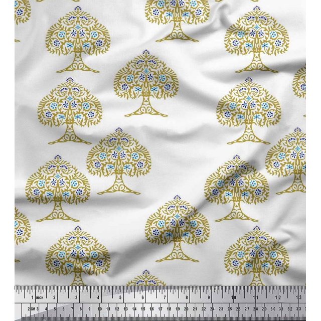 Soimoi Rayon Fabric Tree Block Print Sewing Fabric Yard 42 Inch Wide