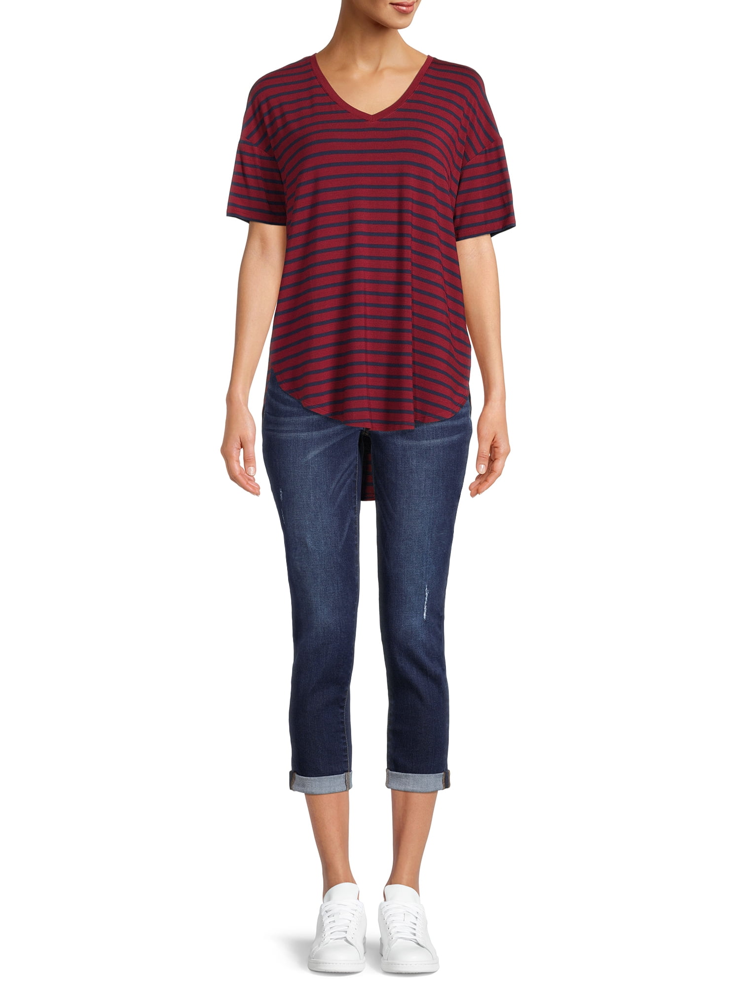 Time and Tru Women's V-Neck Tunic T-Shirt, 2-Pack
