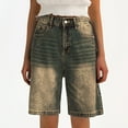 thumbnail image 4 of Kureaily Women's Retro Distressed Denim Shorts Loose Straight Leg 5 Pocket Hot Pants, 4 of 5