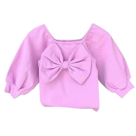 

Dpytoraw Kids Toddler Baby Girls Solid Bowknot Long Ruffled Sleeve Blouse Tops Outfits Clothes Size 5-6 Years