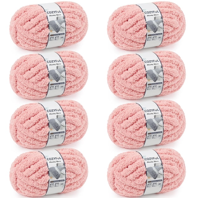 Chunky Yarn Cozyful #10, chenilla para tejer a mano, color rosa, 8 x 226,8 g