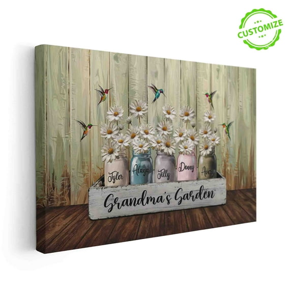 Customizaholic Personalized Name Canvas, Grandma Canvas, Grandmas Garden Canvas, Nana Poster, Family Canvas Wall Art, Mothers Day Poster, Gift From Grandchildren