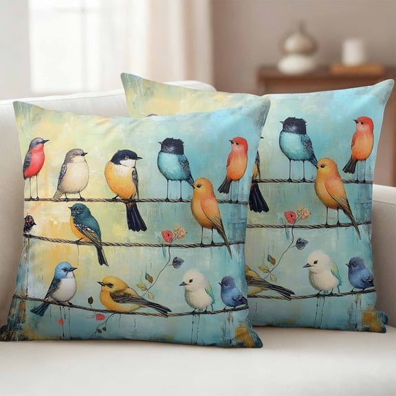 Pack of 2 Outdoor Pillow Covers 26x26 Inch Waterproof Colorful Birds Throw Pillow Covers,Decorative Couch Pillow Shams Protectors Modern Oil Painting Art Spring Patio Pillowcases Cushion Covers