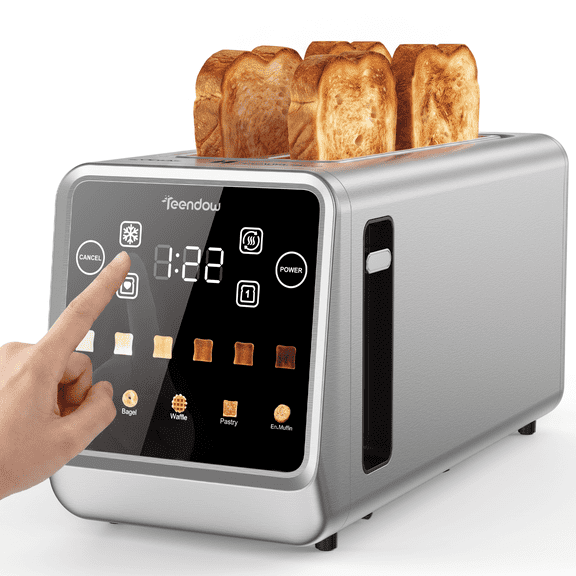 Teendow 4 Slice Touchscreen Toaster, 1400W Stainless Steel Smart Toaster with 1.5" Wide Slots, LCD Countdown Timer, 6 Shade Settings & 5 Bread Mode
