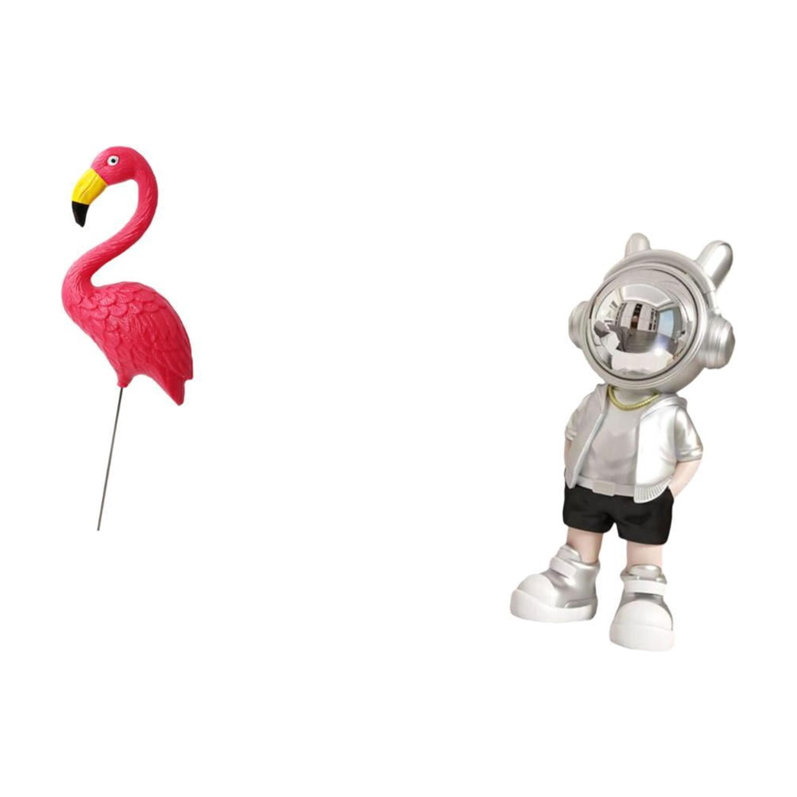 Miulika Bird Astronaut Statue Figurine Yard Art Ornament Backyard Fairy Garden Accessories Flamingo Garden Stake Sculpture for Holiday Spring Tabletop Punk Creative Modern Decorative Fireplace