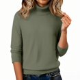 thumbnail image 6 of Women's Mock Neck Solid Color Sweater, Fleece Lined Winter Pullover, Warm Knitted Top, Thick Casual Autumn Winter Sweater, Loose Fit Turtleneck Green XXXXL, 6 of 6