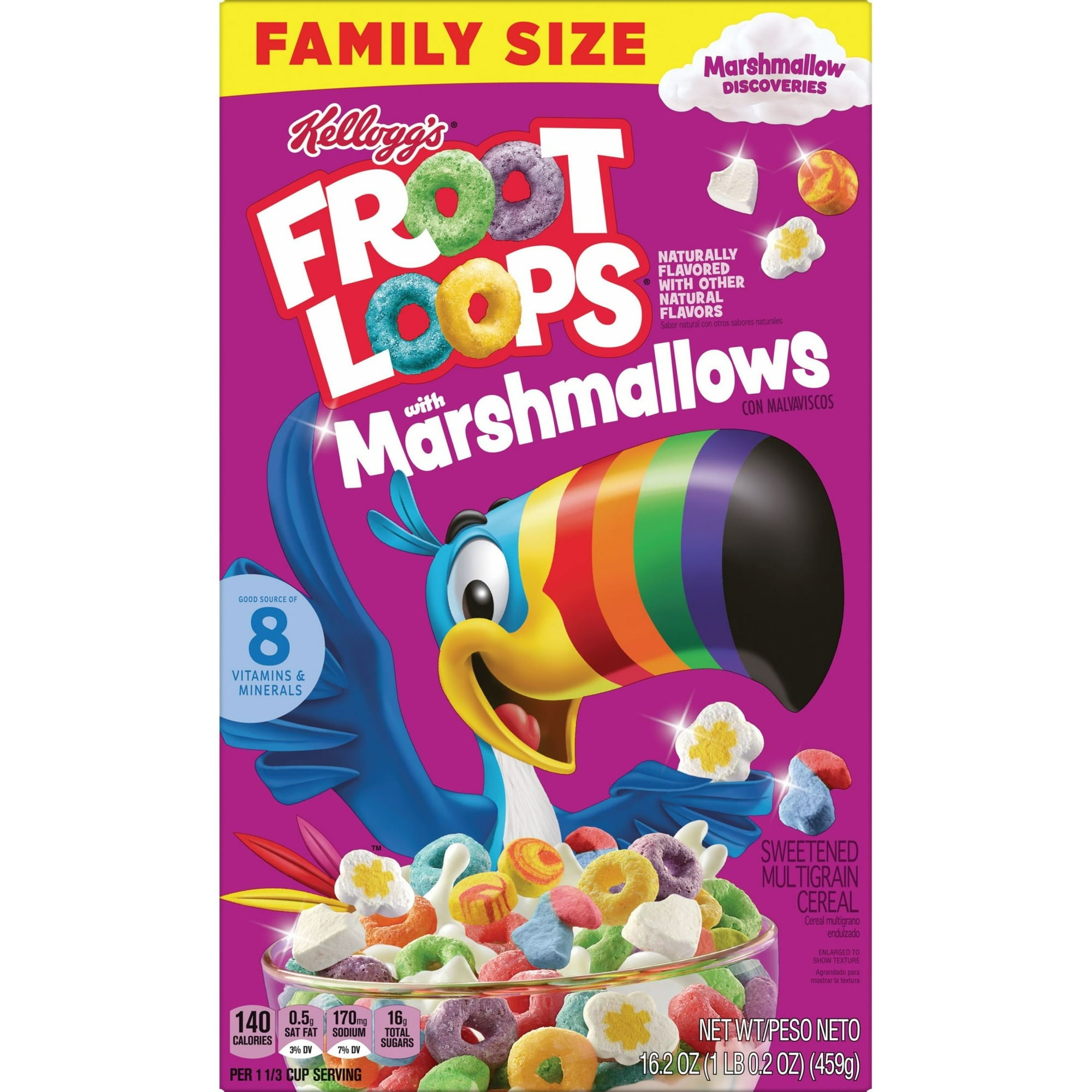 Kellogg's Froot Loops Breakfast Cereal, Kids Cereal, Family Breakfast, Family Size, Original with Marshmallows, 16.2oz (Pack 6)