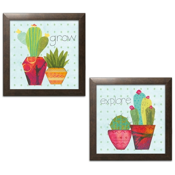 Gango Home Decor Contemporary Southwest Cactus I & II by Courtney Prahl (Ready to Hang); Two 12x12in Brown Framed Prints
