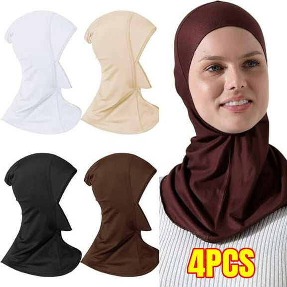 4PCS Hijab Undercap, Full Neck Coverage Under Scarf Hijabs, Head Coverings for Women, Muslim Stretchy Turban