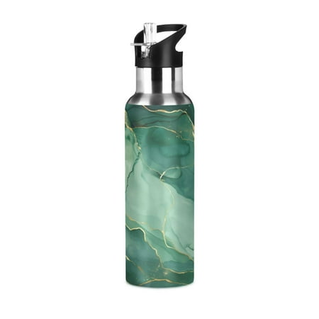 

ALAZA Marble Green Water Bottle Insulated Flask Stainless Steel Straw Lid 20 oz