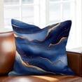 thumbnail image 2 of Abstract Marble Throw Pillow Cover Navy Gold Texture Modern Style Simple Cotton Linen Cushion Cover Throw Pillow Case with Invisible Zipper for Couch Sofa Bed Chair Car 26x26 Inch, 2 of 9