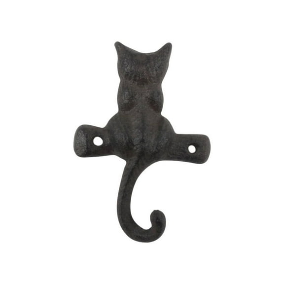 Cast Iron Cat on a Branch with Tail Decorative Metal Wall Hook 4"