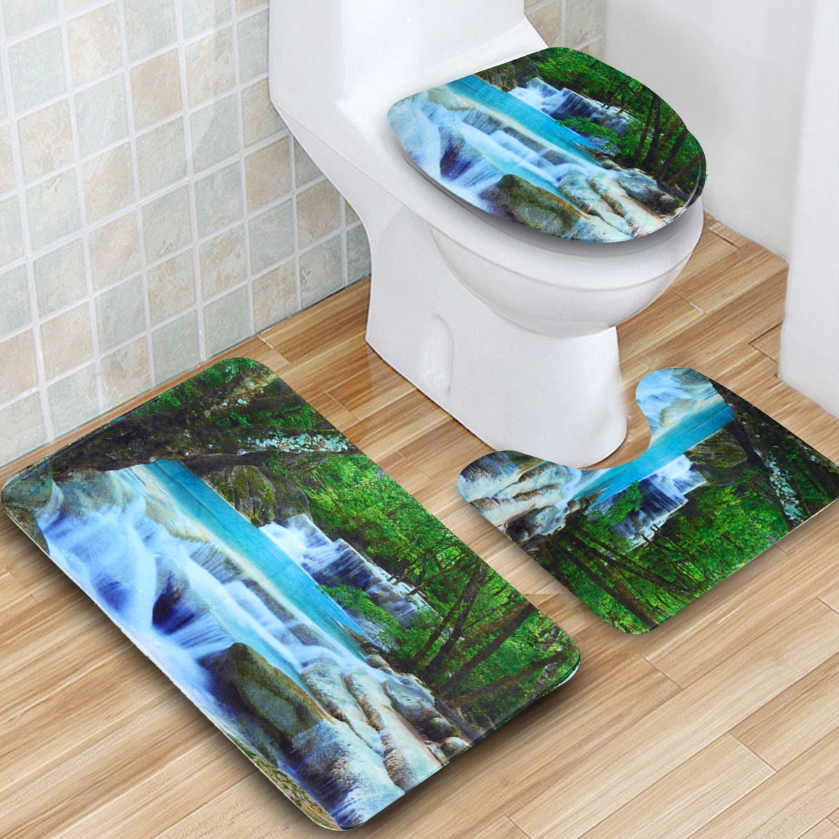 Waterproof 180x180cm Fabric Waterfalls Nature Scenery Bathroom Shower Curtain