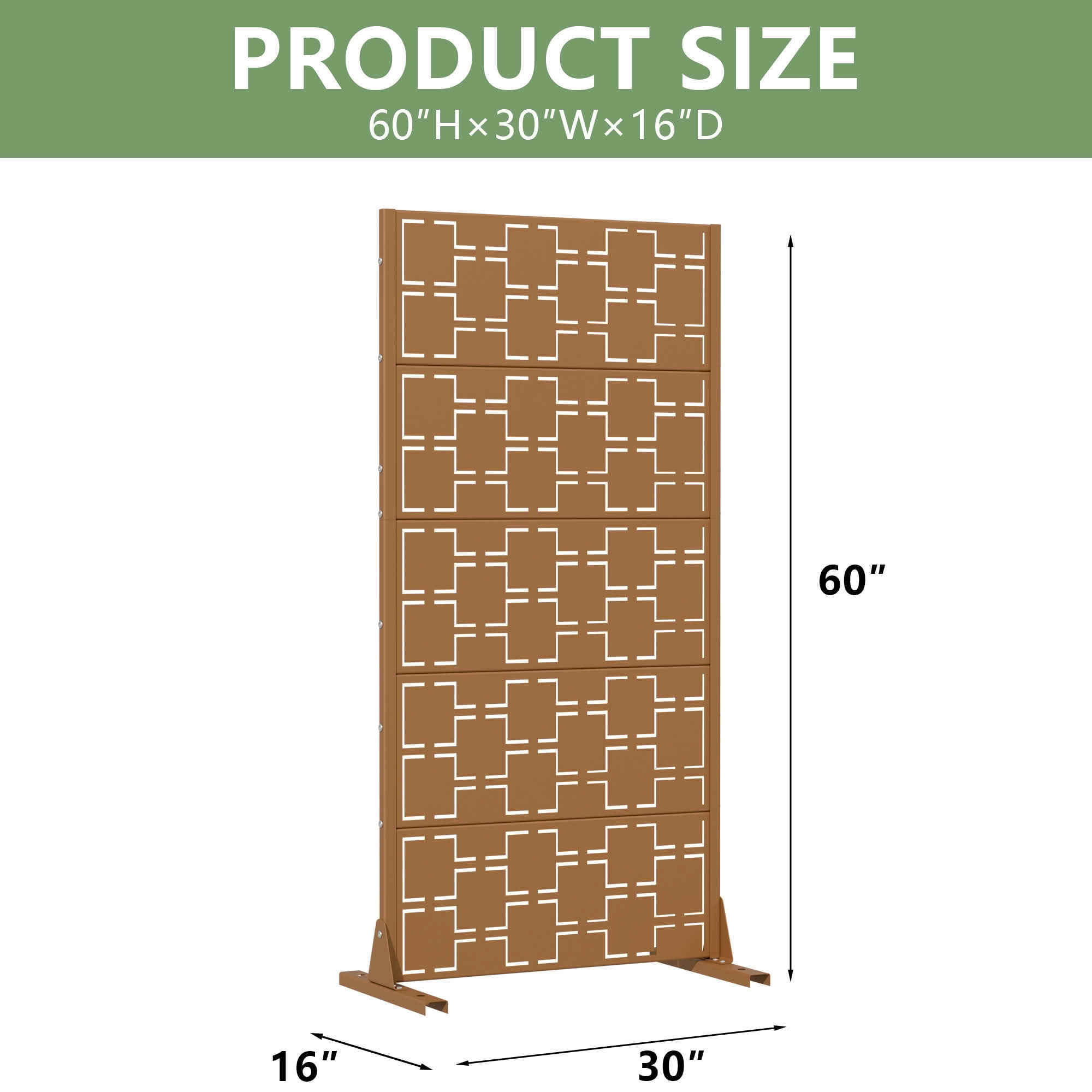 MAYEERTY 59x30x16 Inch Brown Galvanized Steel Privacy Screen, 5 Piece Set for Outdoor Garden