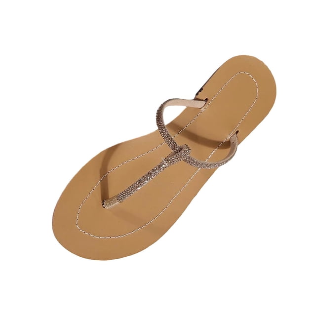 Sandals for Women, Plus-Size T-Strap Flops with Rhinestones, Trendy and Comfortable for Spring Summer
